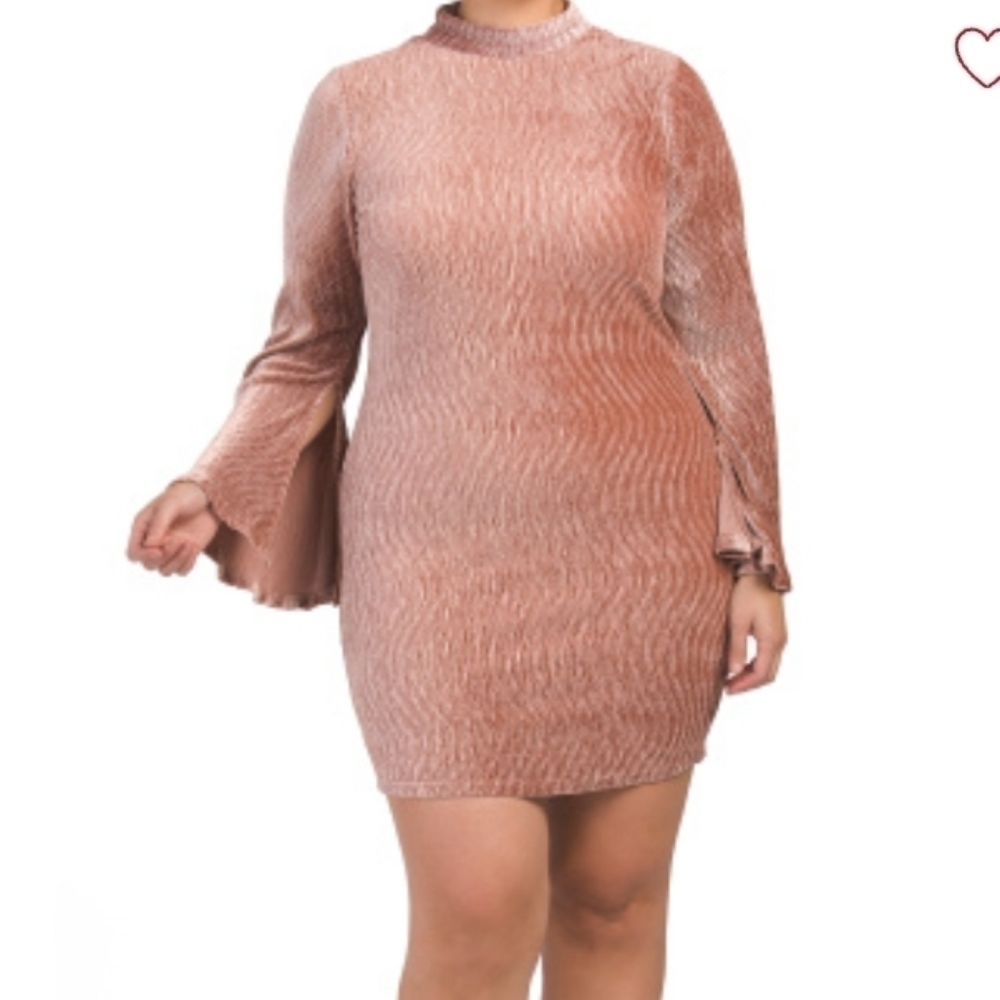 Eloquii Velvet Flare Sleeve Texture Dress